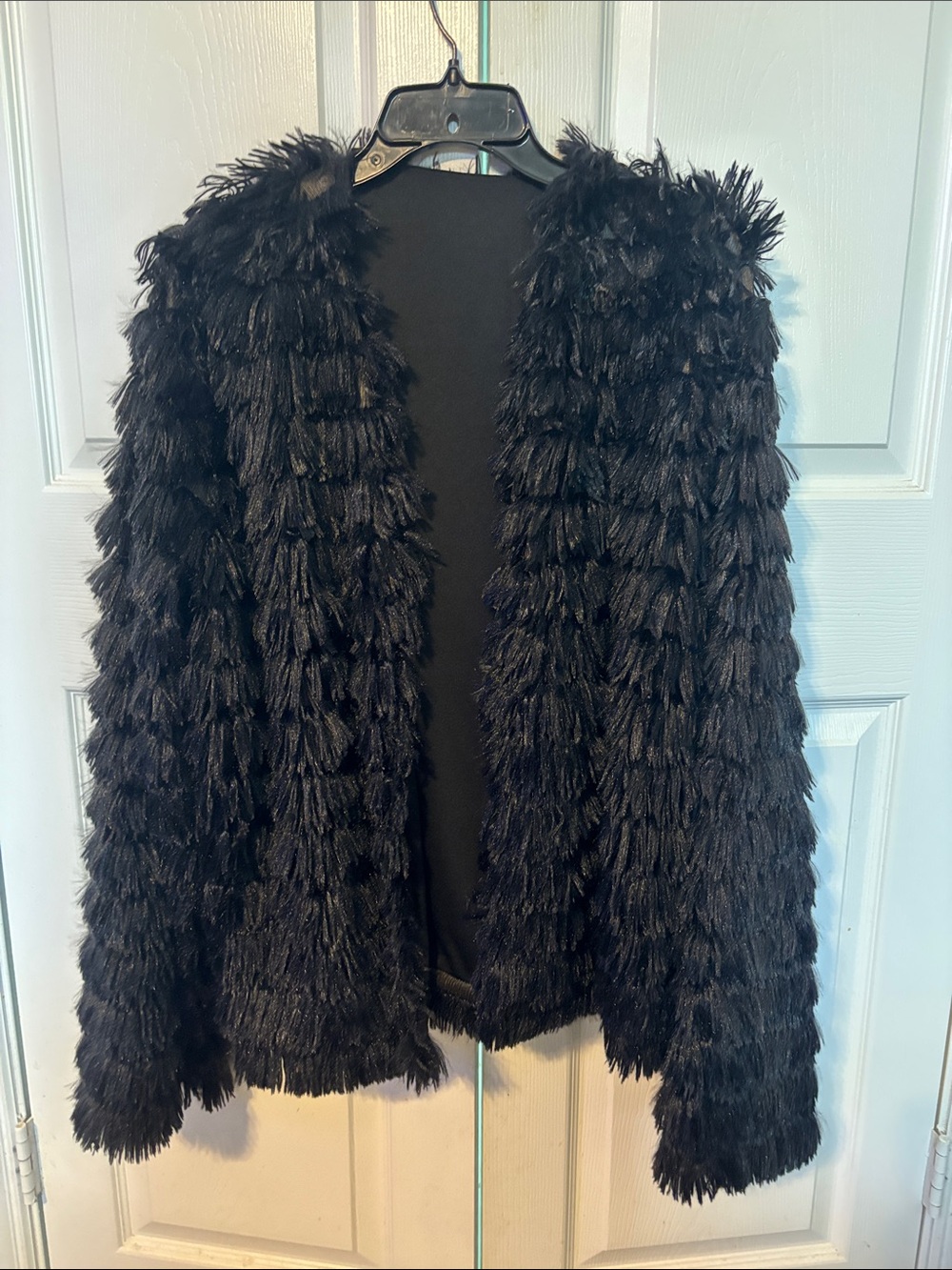 Black Faux-Fur Textured Women's Cardigan Sweater
